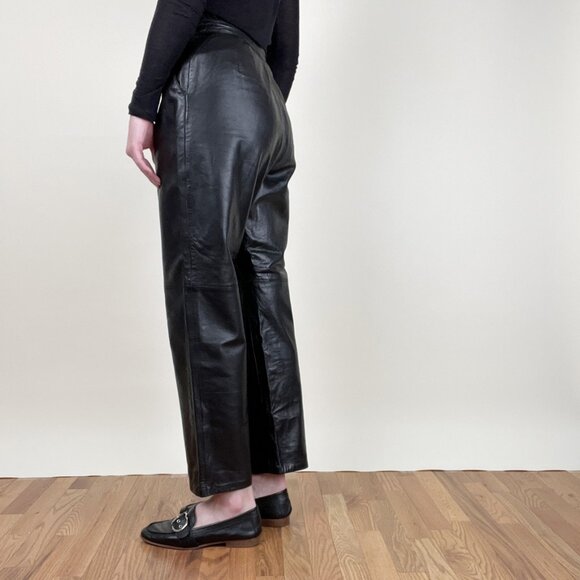 Vintage 100% Lamb Leather High Rise Waisted Straight Leg Trouser Pants Preppy - Picture 2 of 5